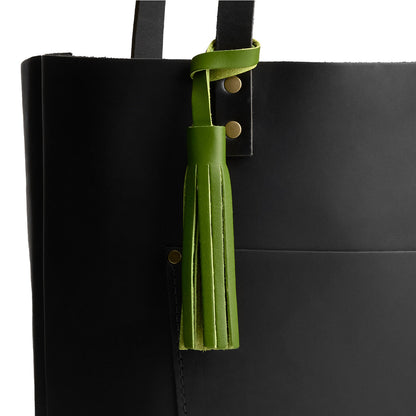 Green Apple*Large | Fringed leather tassel with leather loop