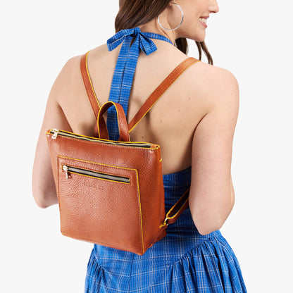 Sienna*Small | Small square slim leather tote backpack