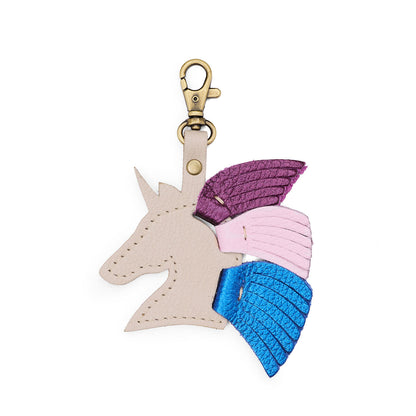 Pebbled Bone | Playful unicorn head keychain with a fringe mane