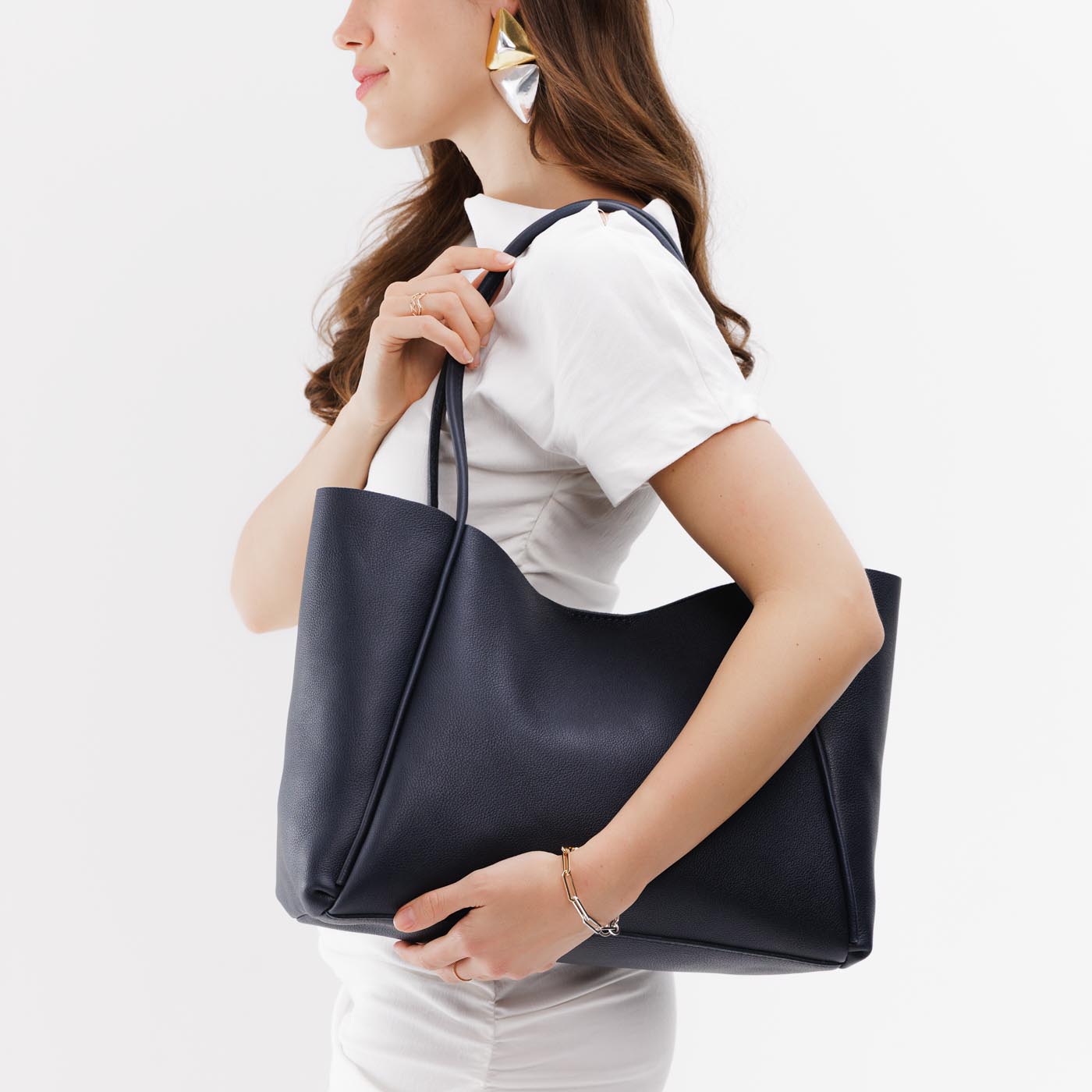 Night Owl*Large | Model holding large rectangular tote bag