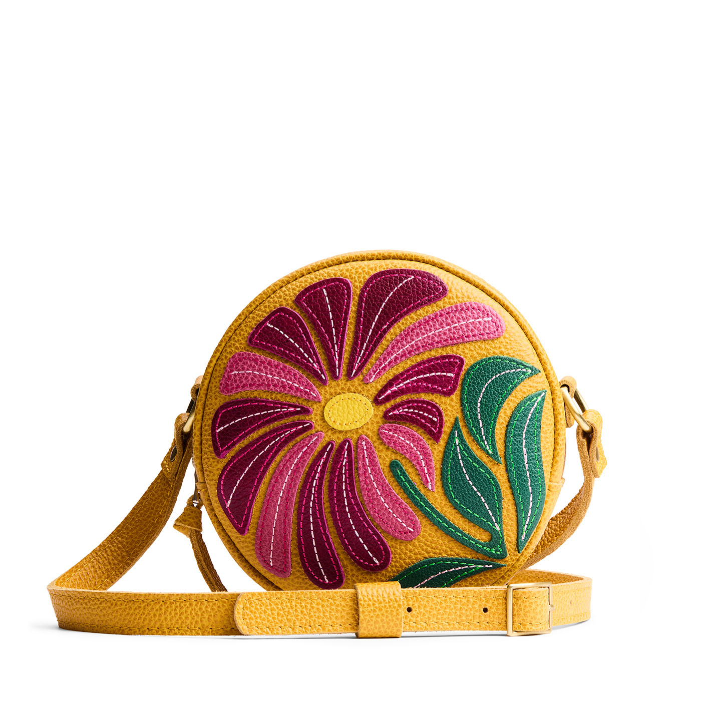 Wildflower Sunshine*Small | Circle shaped crossbody bag with embroidered flower design