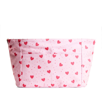 Pink Crush*Zipper*Large | Heart printed canvas organizer with pockets