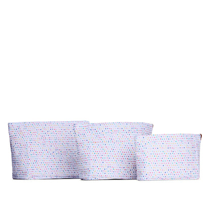 Sprinkles*Zipper | Three size comparison of printed canvas purse organizers